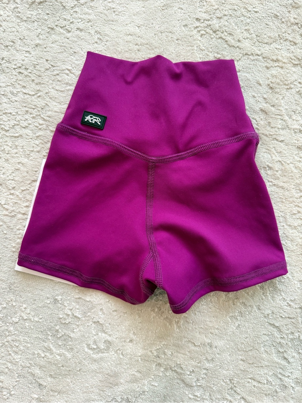 High-Rise Purple Athletic Shorts with Logo Patch